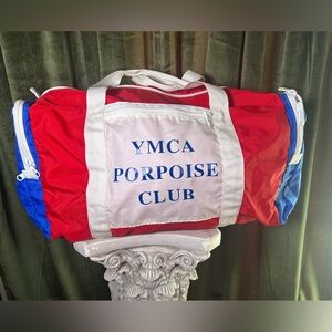 Rare Vintage 1980's YMCA Porpoise Club Red, White & Blue Duffle Bag